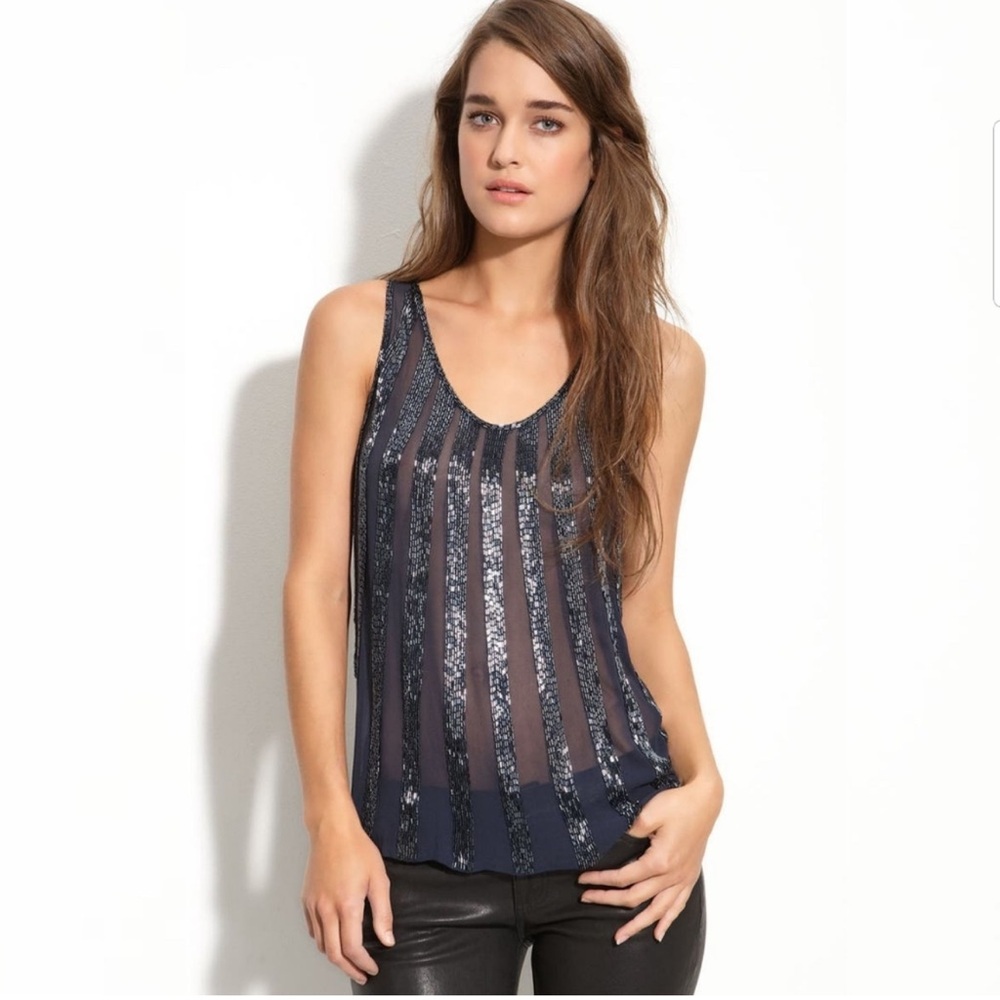 Anthropologie Joie Marietta Navy Beaded Silk Tank Top